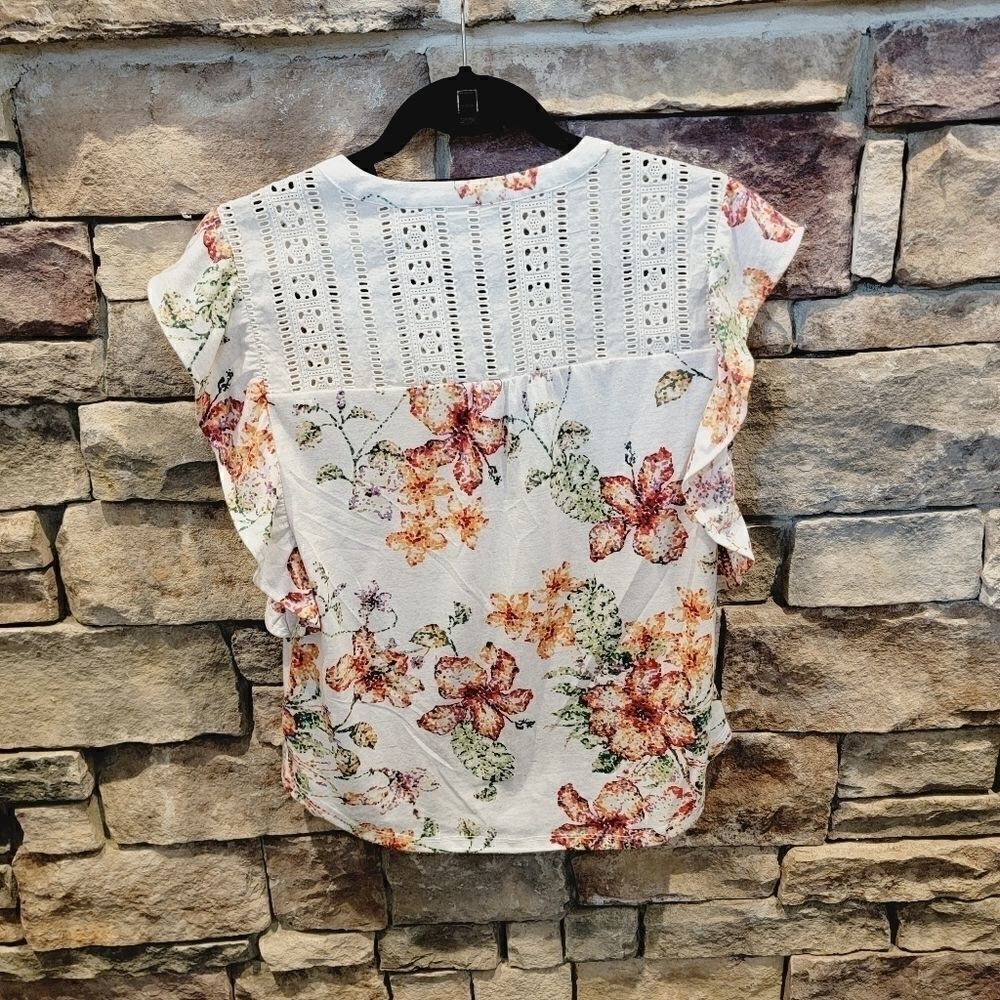 Anthropologie Maeve Flutter Sleeve Floral Lace Eyelet Button Down Top Size Small - Picture 11 of 15